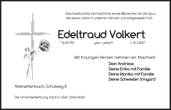 Traueranzeige von Edeltraud Volkert von Hersbrucker Zeitung