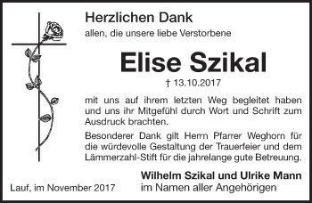 Traueranzeige von Elise Szikal von Pegnitz-Zeitung