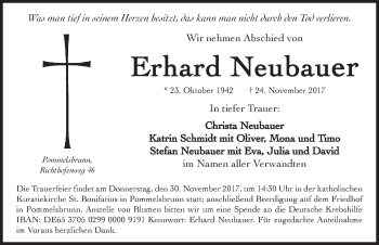 Traueranzeige von Erhard Neubauer von Hersbrucker Zeitung