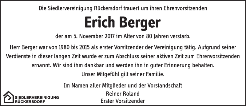  Traueranzeige für Erich Berger vom 15.11.2017 aus Pegnitz-Zeitung