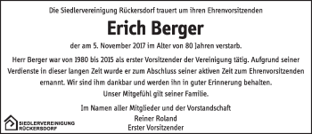 Traueranzeige von Erich Berger von Pegnitz-Zeitung
