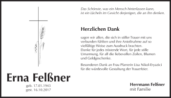 Traueranzeige von Erna Felßner von Pegnitz-Zeitung