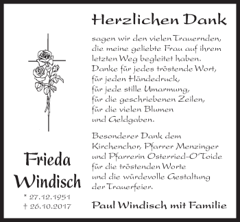 Traueranzeige von Frieda Windisch von Pegnitz-Zeitung