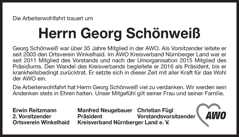  Traueranzeige für Georg Schönweiß vom 14.11.2017 aus Pegnitz-Zeitung