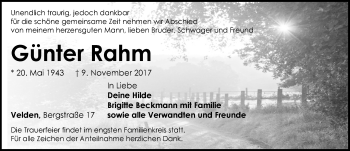 Traueranzeige von Günter Rahm von Hersbrucker Zeitung