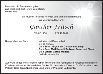 Traueranzeige von Günther Fritsch von Pegnitz-Zeitung