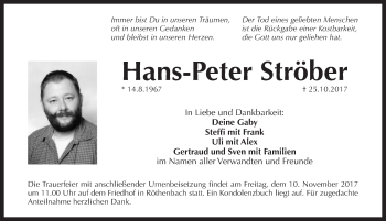 Traueranzeige von Hans-Peter Ströber von Pegnitz-Zeitung