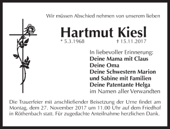 Traueranzeige von Hartmut Kiesl von Pegnitz-Zeitung