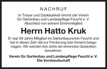 Traueranzeige von Hatto Kruk von Der Bote