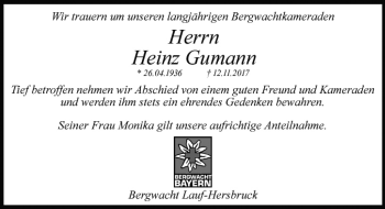 Traueranzeige von Heinz Gumann von Pegnitz-Zeitung