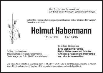 Traueranzeige von Helmut Habermann von Der Bote