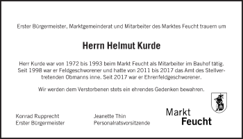 Traueranzeige von Helmut Kurde von Der Bote
