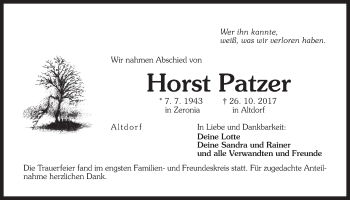 Traueranzeige von Horst Patzer von Der Bote