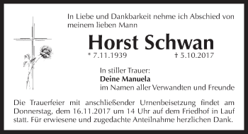 Traueranzeige von Horst Schwan von Pegnitz-Zeitung