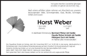 Traueranzeige von Horst Weber von Pegnitz-Zeitung