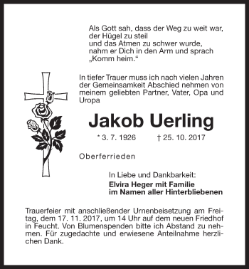 Traueranzeige von Jakob Uerling von Der Bote