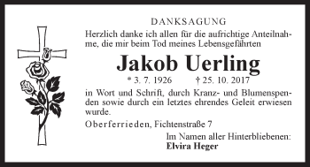 Traueranzeige von Jakob Uerling von Der Bote