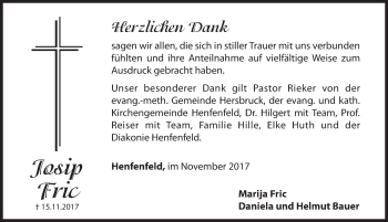 Traueranzeige von Josip Fric von Hersbrucker Zeitung