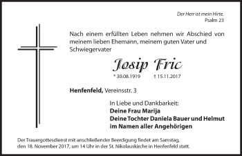 Traueranzeige von Josip Fric von Hersbrucker Zeitung