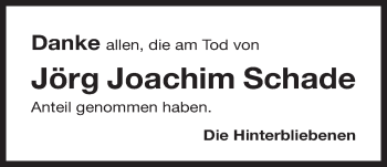 Traueranzeige von Jörg Joachim Schade von Der Bote