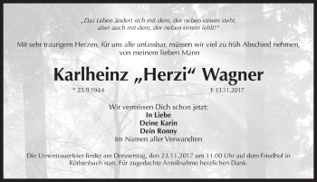 Traueranzeige von Karlheinz  Wagner von Pegnitz-Zeitung