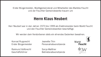 Traueranzeige von Klaus Neubert von Der Bote
