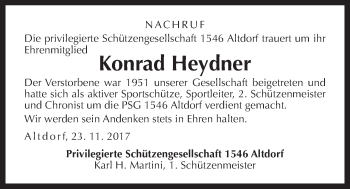 Traueranzeige von Konrad Heydner von Der Bote