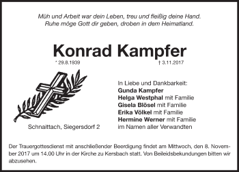 Traueranzeige von Konrad Kampfer von Pegnitz-Zeitung