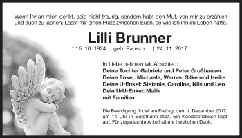Traueranzeige von Lilli Brunner von Der Bote