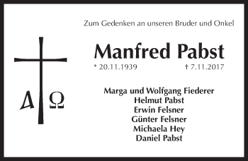 Traueranzeige von Manfred Pabst von Pegnitz-Zeitung