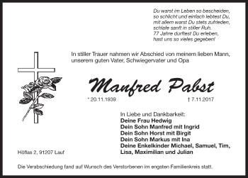Traueranzeige von Manfred Pabst von Pegnitz-Zeitung
