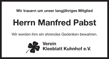 Traueranzeige von Manfred Pabst von Pegnitz-Zeitung
