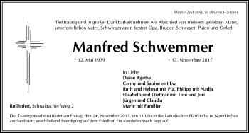 Traueranzeige von Manfred Schwemmer von Pegnitz-Zeitung