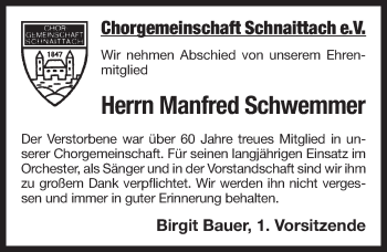 Traueranzeige von Manfred Schwemmer von Pegnitz-Zeitung