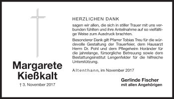 Traueranzeige von Margarete Kießkalt von Der Bote