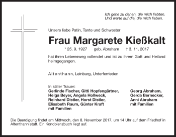 Traueranzeige von Margarete Kießkalt von Der Bote
