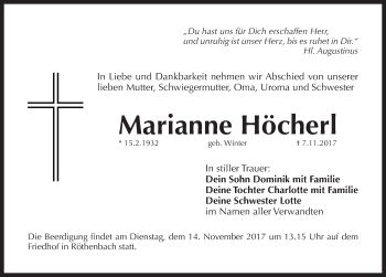 Traueranzeige von Marianne Höcherl von Pegnitz-Zeitung