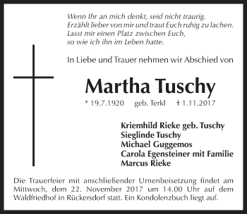 Traueranzeige von Martha Tuschy von Pegnitz-Zeitung