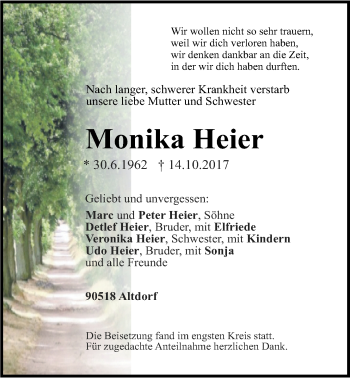 Traueranzeige von Monika Heier von Der Bote