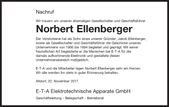 Traueranzeige von Norbert Ellenberger von Der Bote