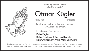 Traueranzeige von Otmar Kügler von Hersbrucker Zeitung