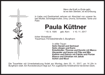 Traueranzeige von Paula Küttner von Der Bote