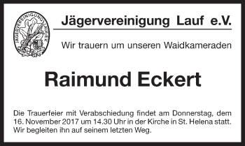 Traueranzeige von Raimund Eckert von Pegnitz-Zeitung