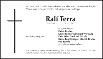 Traueranzeige von Ralf Terra von Pegnitz-Zeitung