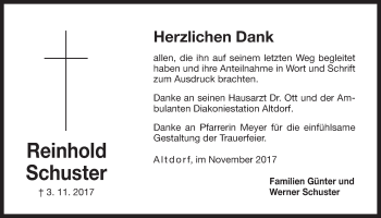 Traueranzeige von Reinhold Schuster von Der Bote