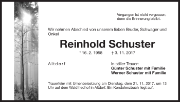 Traueranzeige von Reinhold Schuster von Der Bote