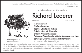 Traueranzeige von Richard Lederer von Hersbrucker Zeitung