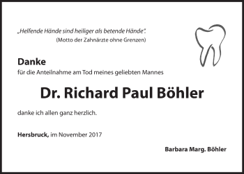 Traueranzeige von Richard Paul Böhler von Hersbrucker Zeitung