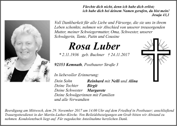 Traueranzeige von Rosa Luber von Der Bote