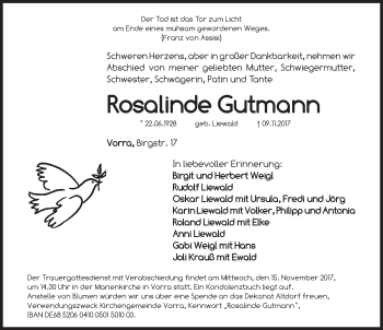 Traueranzeige von Rosalinde Gutmann von Hersbrucker Zeitung